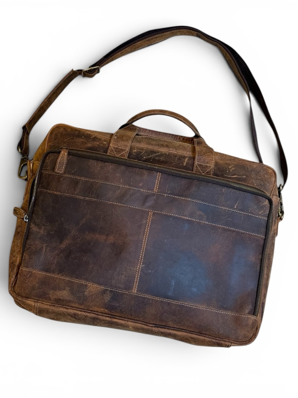 18-Inch Buffalo Leather Briefcase – Distressed Brown Laptop School Messenger Bag